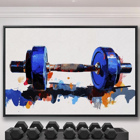 Bold Blue Dumbbell With Vibrant Color Splash Gym Fitness Poster