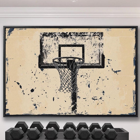 Vintage Sports Framed Canvas Wall Art Basketball Painting Print Man Cave Decor Retro Style Motivational Poster Ready To Hang Gift