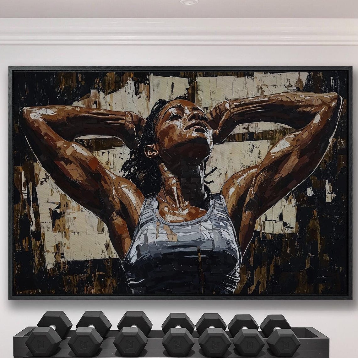 Strong African Woman Framed Canvas Wall Art Abstract Sports Painting Print Inspiring Gym Decor Fitness Posterready To Hang Gift