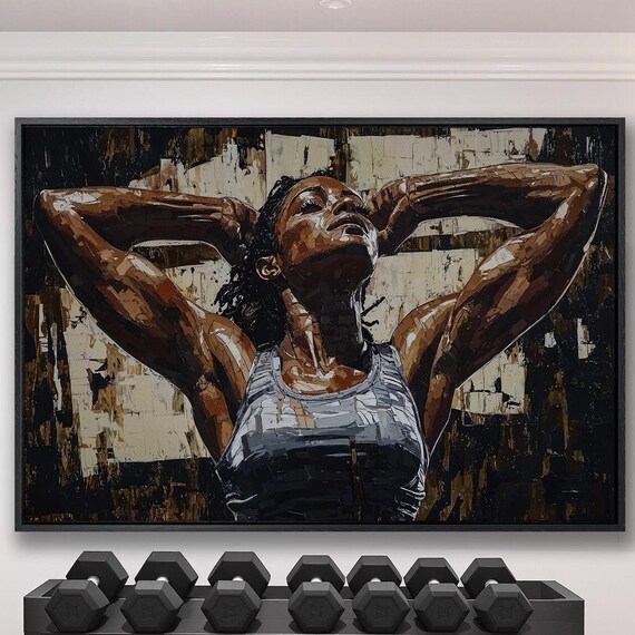 Powerful Female Athlete Abstract Bronze Fitness Painting Art Poster