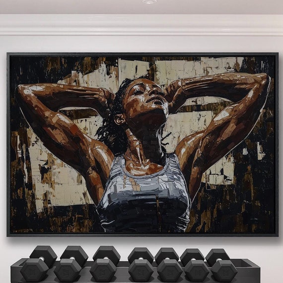 Strong African Woman Framed Canvas Wall Art Abstract Sports Painting Print Inspiring Gym Decor Fitness Posterready To Hang Gift