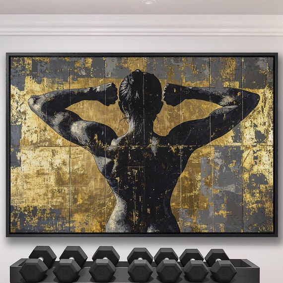Strong Woman Framed Wall Art Abstract Fitness Painting Print Modern Wall Decor Bold Sports Poster Workout Artwork Ready To Hang