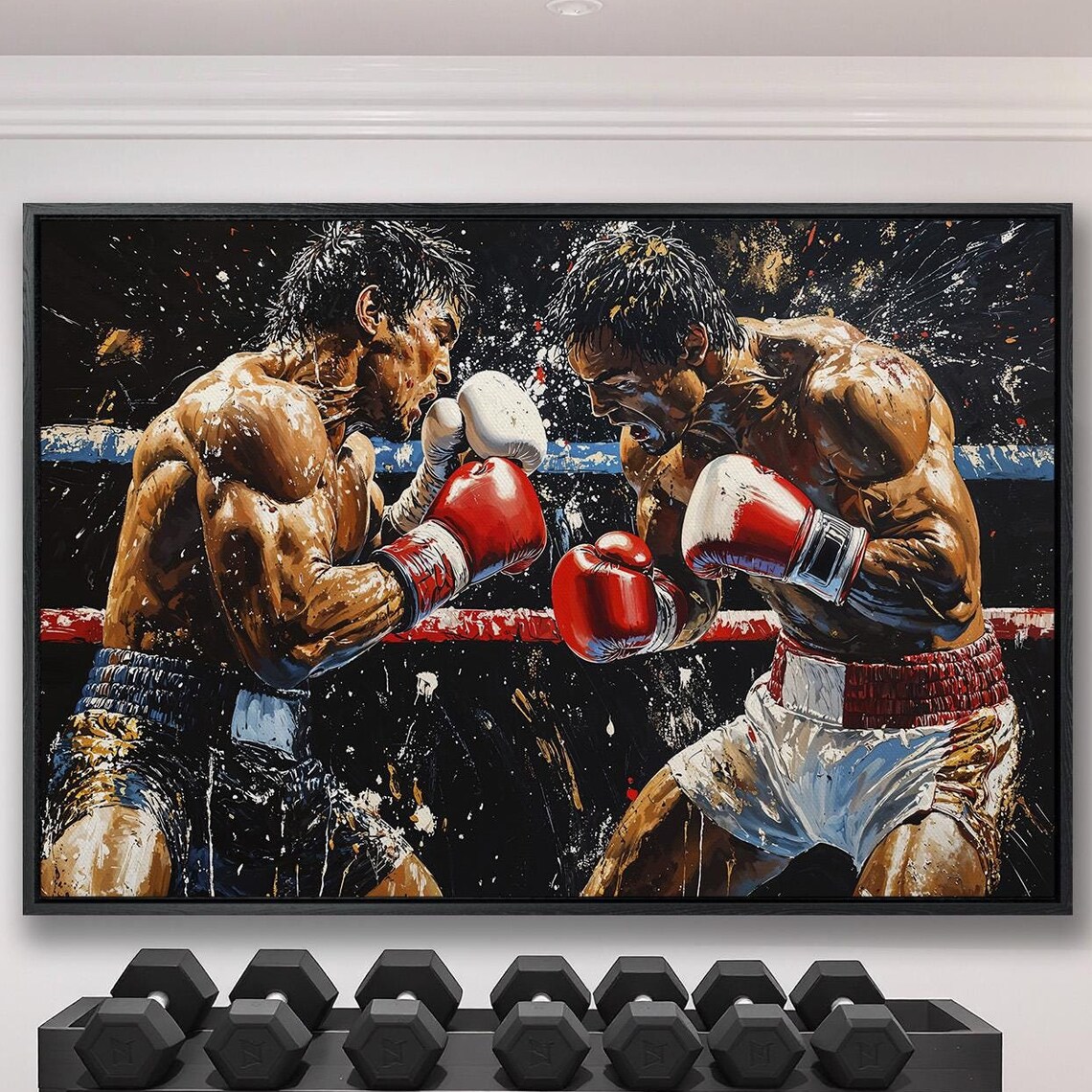 Two Boxers Fighting in the Ring Dramatic Fight Night Sports Art Poster
