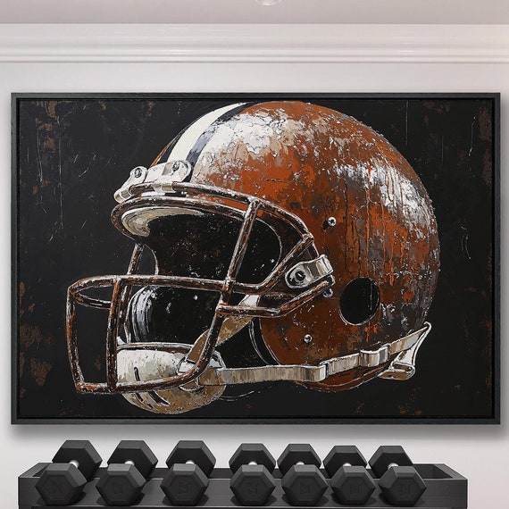 Vintage Football Helmet Framed Canvas Art Sports Painting Print Man Cave Wall Living Room Decor Sport Poster Ready To Hang
