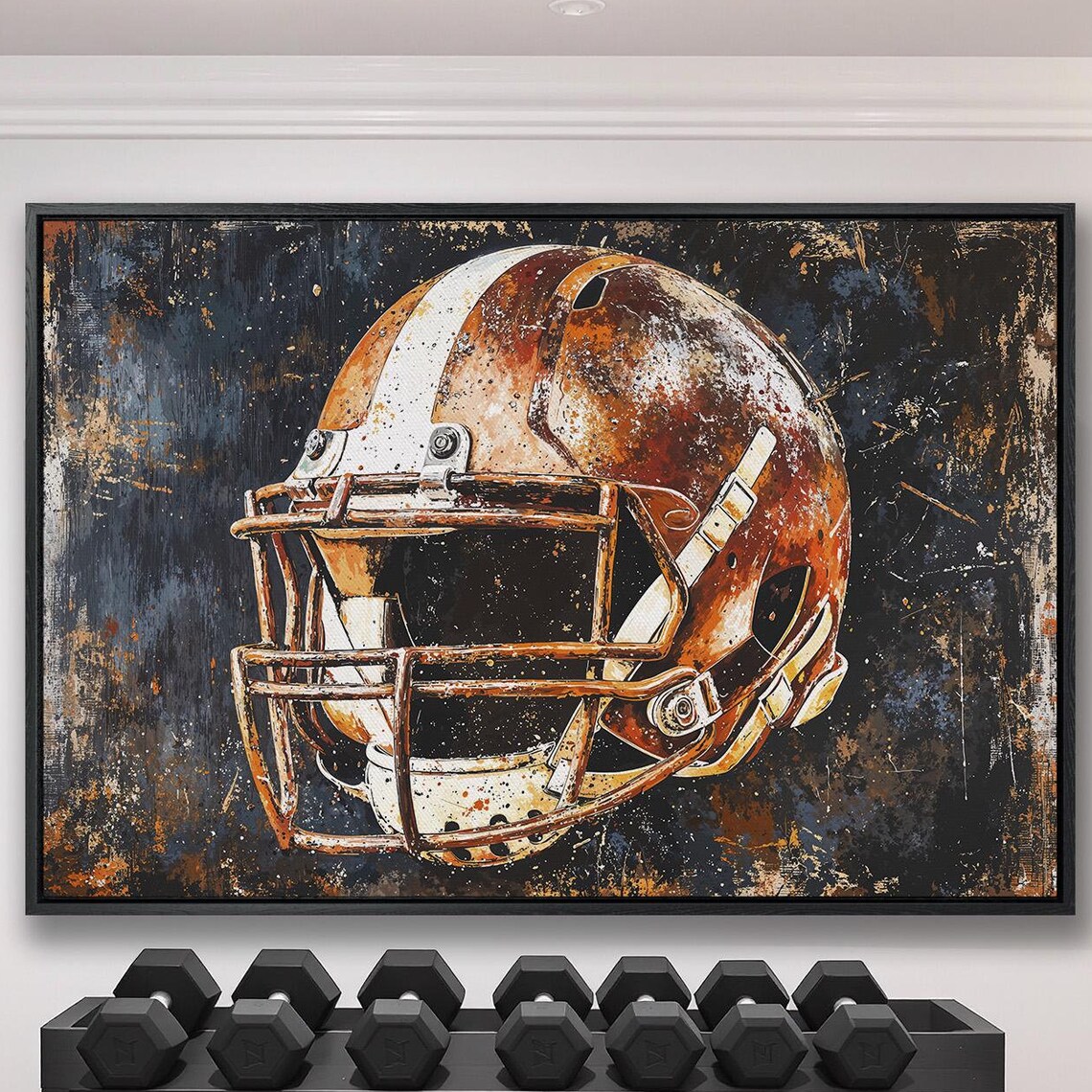 Burnt Orange Football Helmet Grunge Splatter Style Sports Poster