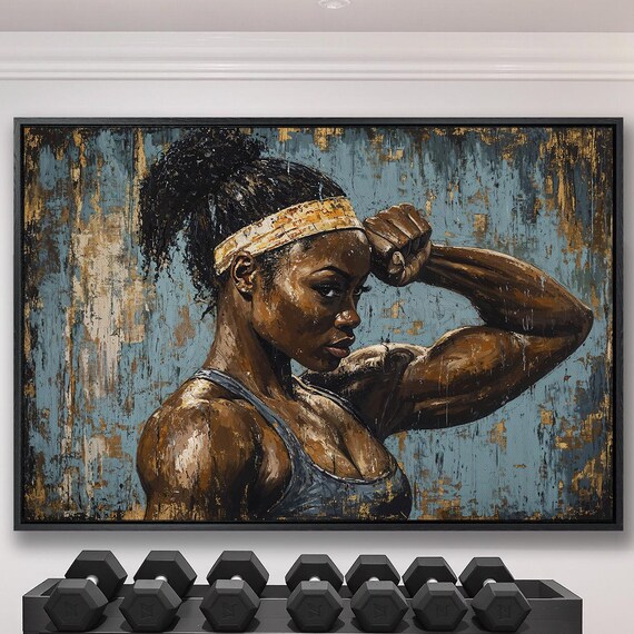 Black Female Bodybuilder Flexing Bicep Wearing Headband Poster