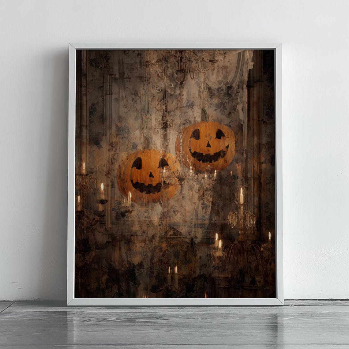 Moody Hanging Jack O Lanterns Candlelight Vintage Halloween Poster