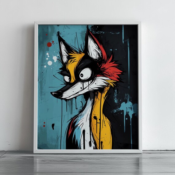 Vibrant Abstract Fox Painting Animal Wall Art Whimsical Wildlife Decor Bold Colorful For Modern Home Unique Print 258
