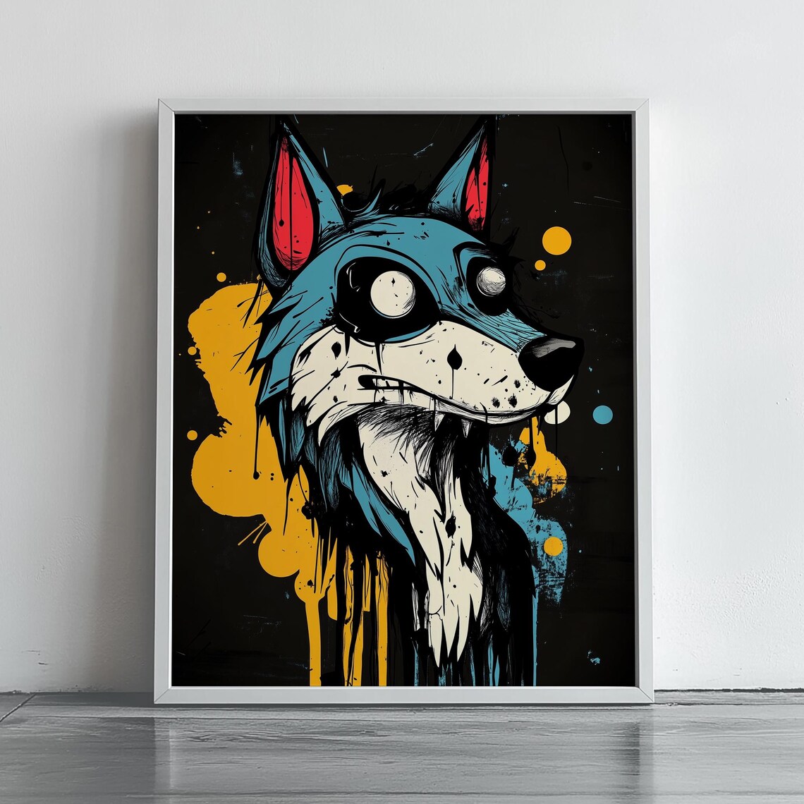 Graffiti Wolf Head Cartoon Teal Street Art Bold Animal Decor Poster