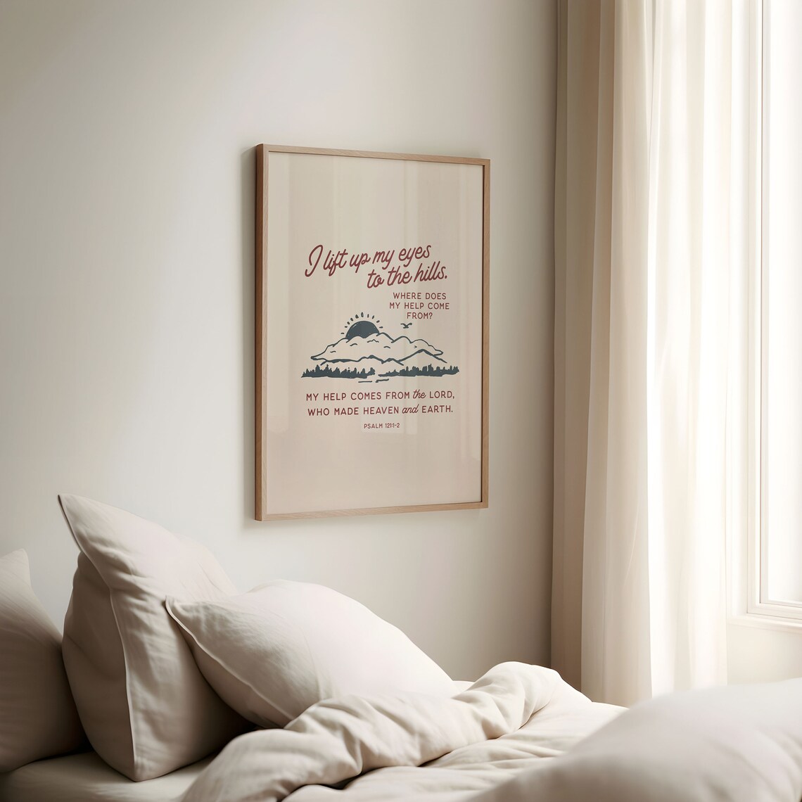 Psalm 121 Vintage Retro Mountain Sketch Art Print - Image 6