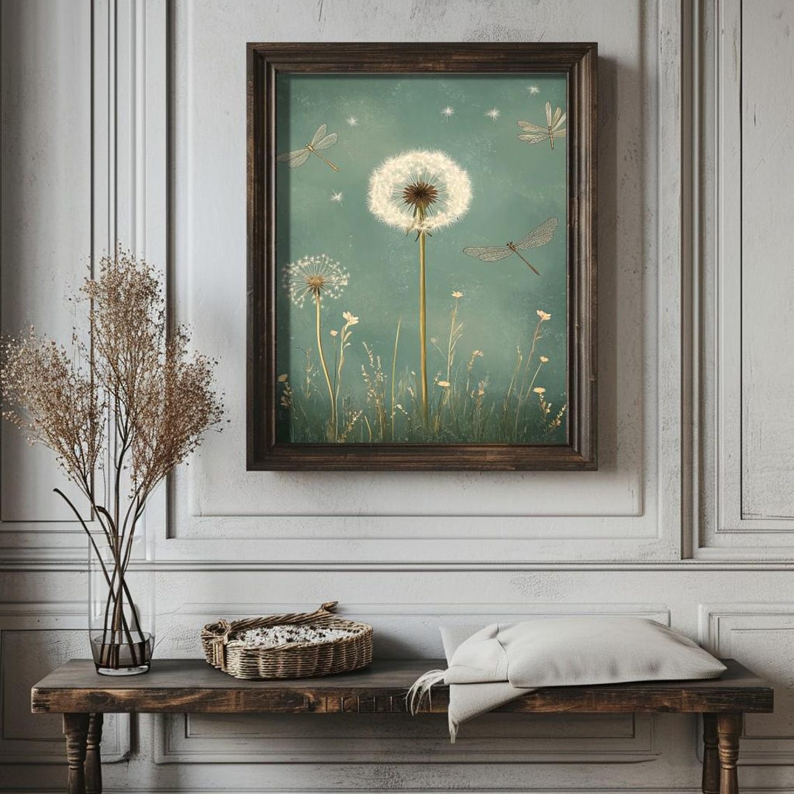 Green Dandelion Vintage Botanical Wall Art Print - Image 3