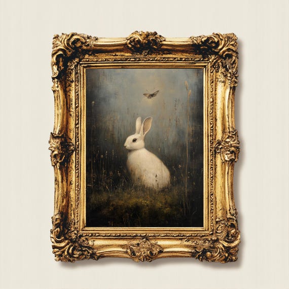Moody Easter Bunny Antique Spring Rabbit Art Print
