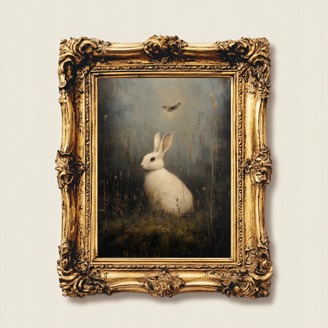 Moody Easter Bunny Antique Spring Rabbit Art Print