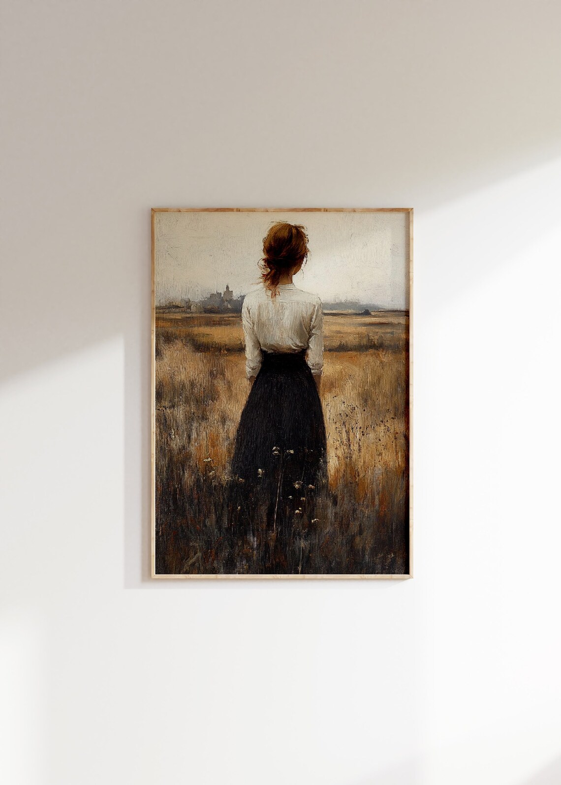 Woman In Golden Field Dreamy Tonalist Painting Romantic Poster - Image 3