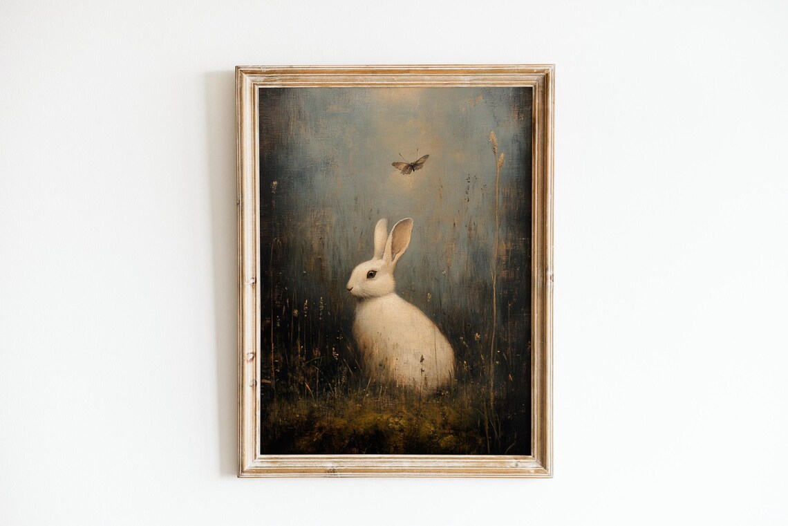 Moody Easter Bunny Antique Spring Rabbit Art Print - Image 3