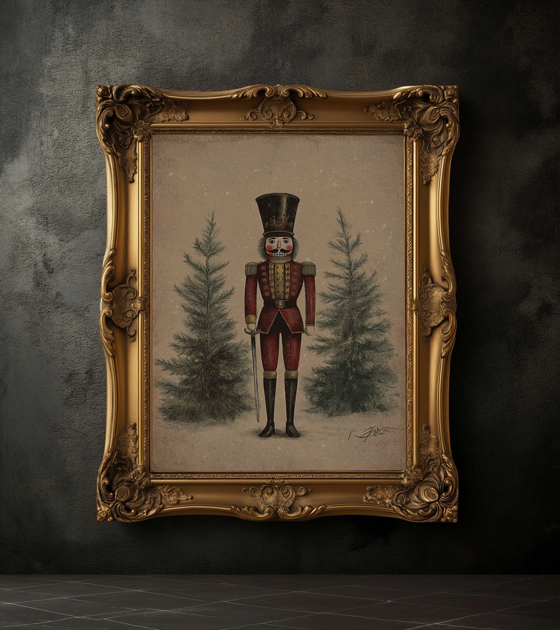Moody Tin Soldier Print Nutcracker Painting Vintage Christmas Decor Xmas Holiday Wall Art Dark Moody Wall Art Rustic - Image 2