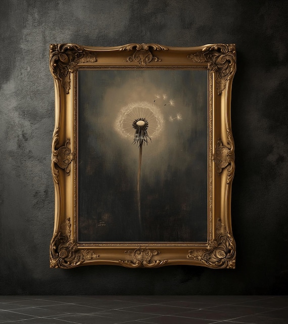 Moody Dandelion Vintage Poster, Dark Academia