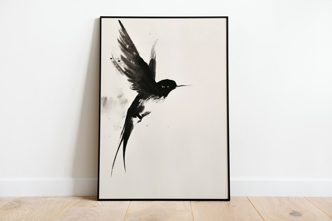 Watercolor Ink Swallow, Minimalist Bird Poster