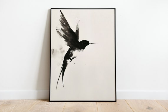 Watercolor Ink Swallow, Minimalist Bird Poster