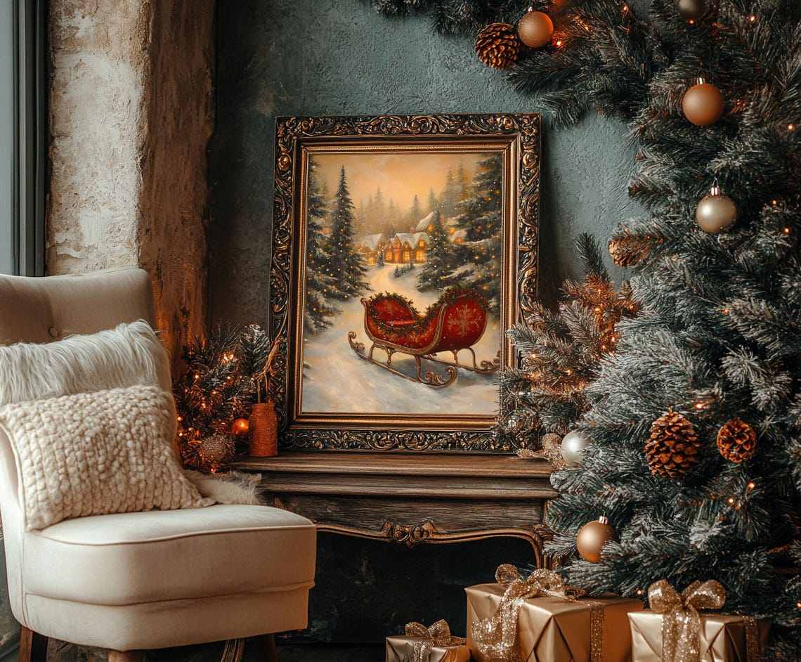 Father Christmas Sleigh Vintage Christmas Art Print - Image 3