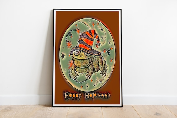 Funny Frog Halloween, Art Deco Vintage Poster