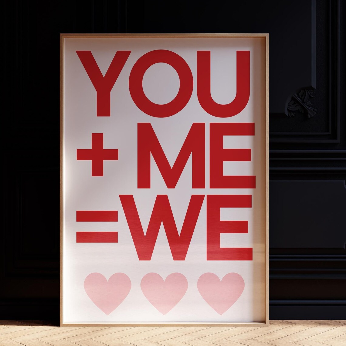 You Plus Me Equals We Red Sweet Love Heart Typography Wall Poster