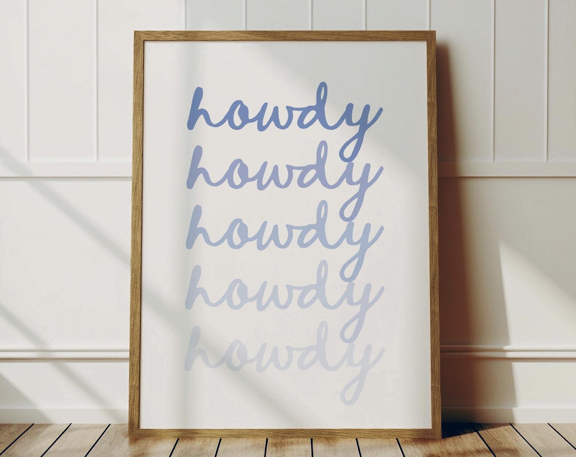 Howdy Blue Script Western Coastal Cowgirl Dorm Room Decor Poster