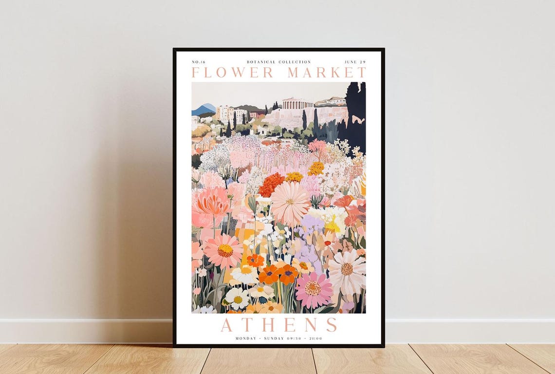 Athens Flower Market Poster Athens Poster Flower Market Print Flower Wall Art Botanical Poster Floral Wall Art Pink Flower Poster