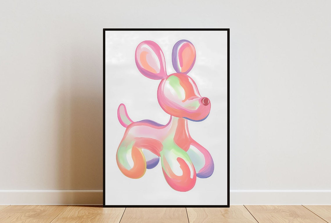 Retro Balloon Dog Poster Dog Print Pink Balloon Dog Wall Art Living Room Poster Bubble Dog Wall Art Pink Wall Art Bedroom Poster