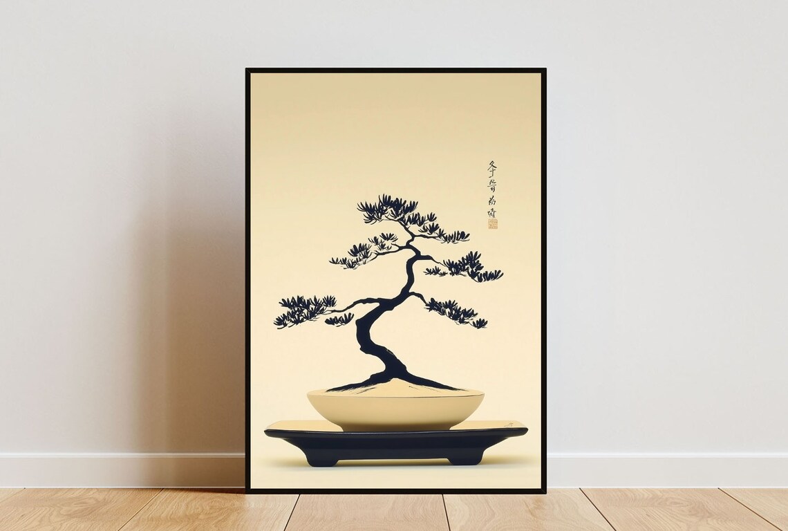 Vintage Bonsai Tree Poster, Japanese Art Print