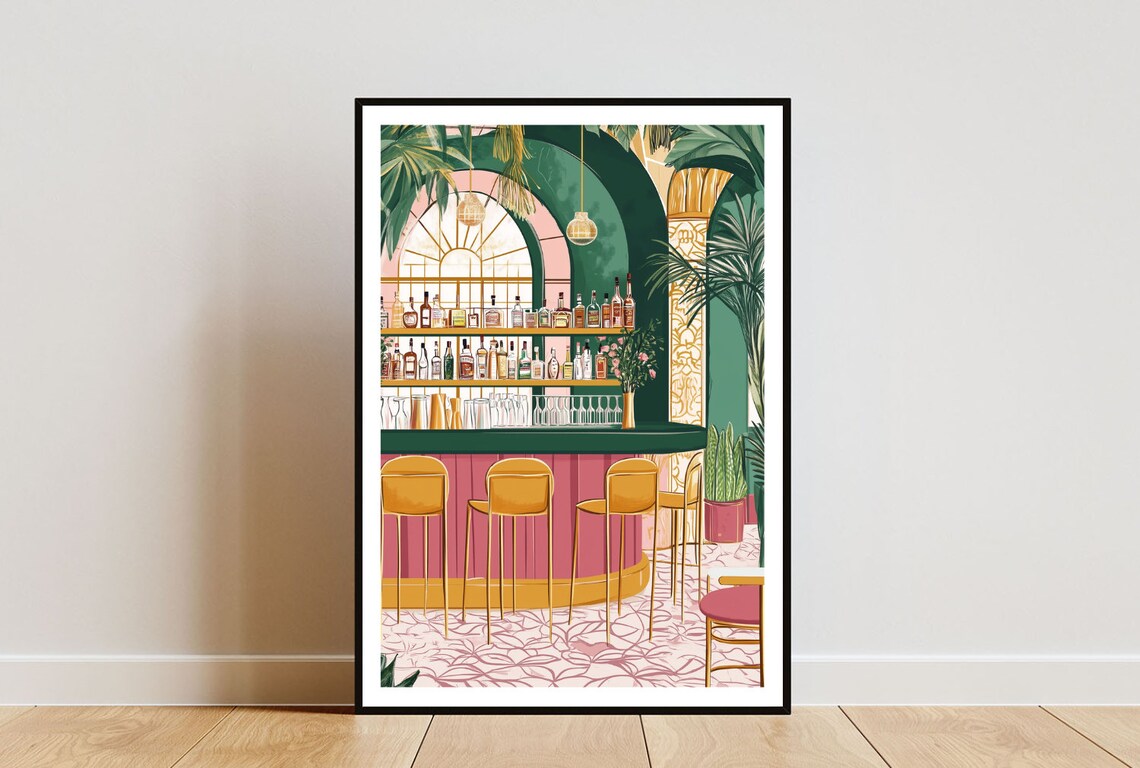 Retro Cocktail Bar Poster, Boho Kitchen Wall Art