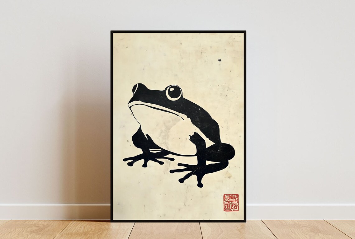 Matsumoto Hoji Frog Japanese Ink Art Black Vintage Style Poster