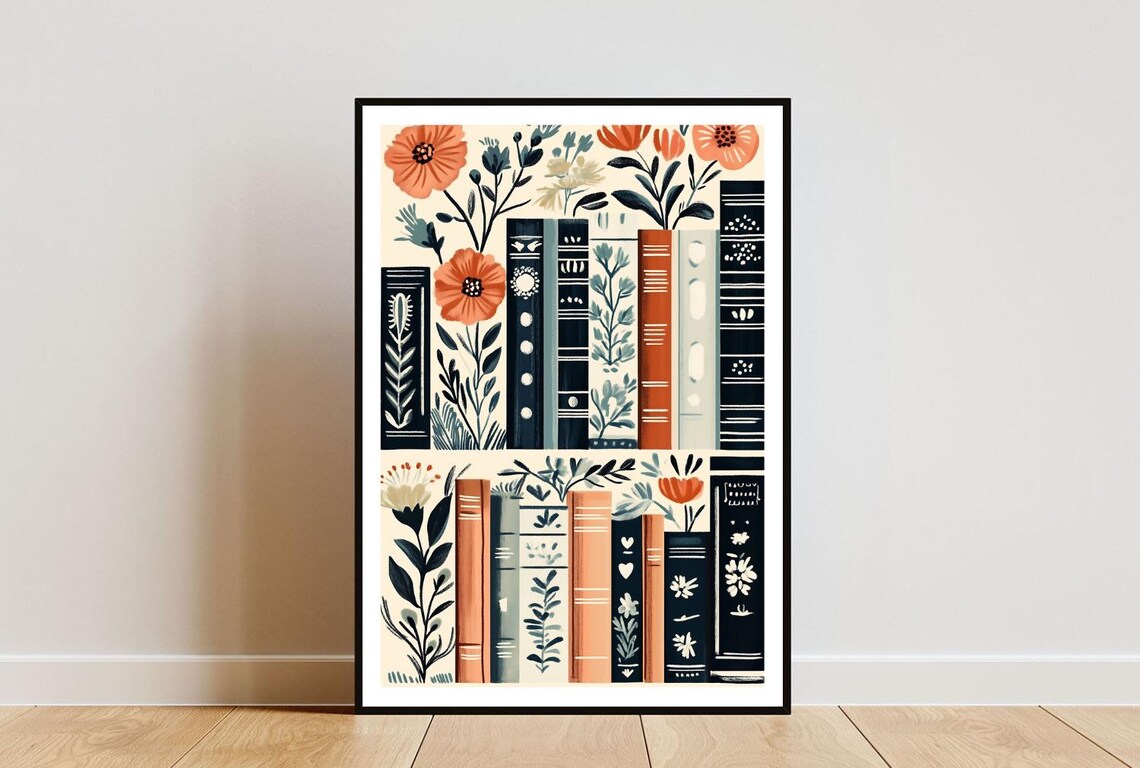 Bookshelf Poster Print, Vintage Boho Wall Art