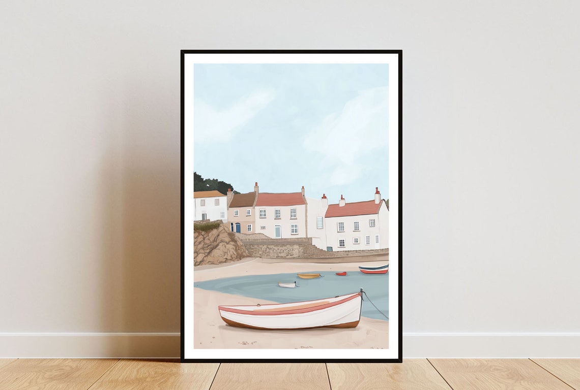 Cornwall Coastal Village Boats Harbour Beach Cove Scene Poster