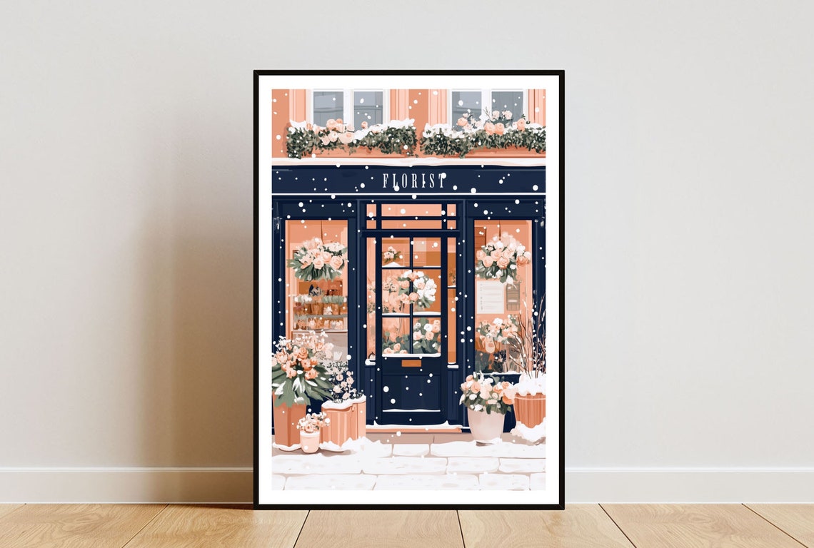 Florist Poster Christmas Print Florist Wall Art Flower Art Poster Flower Print Florist Flowers Wall Art Snow Poster Shop Poster