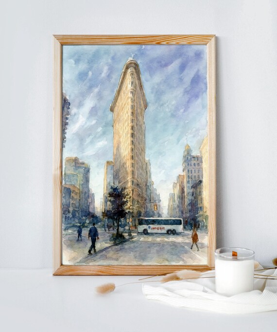 Flatiron Building New York City Watercolor Street Scene Poster