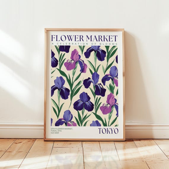 Tokyo Flower Market Print Purple Iris Modern Japanese Art