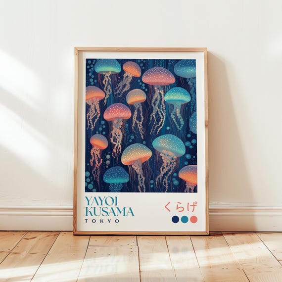 Yayoi Kusama Jellyfish Print, Modern Japanese Ocean Art
