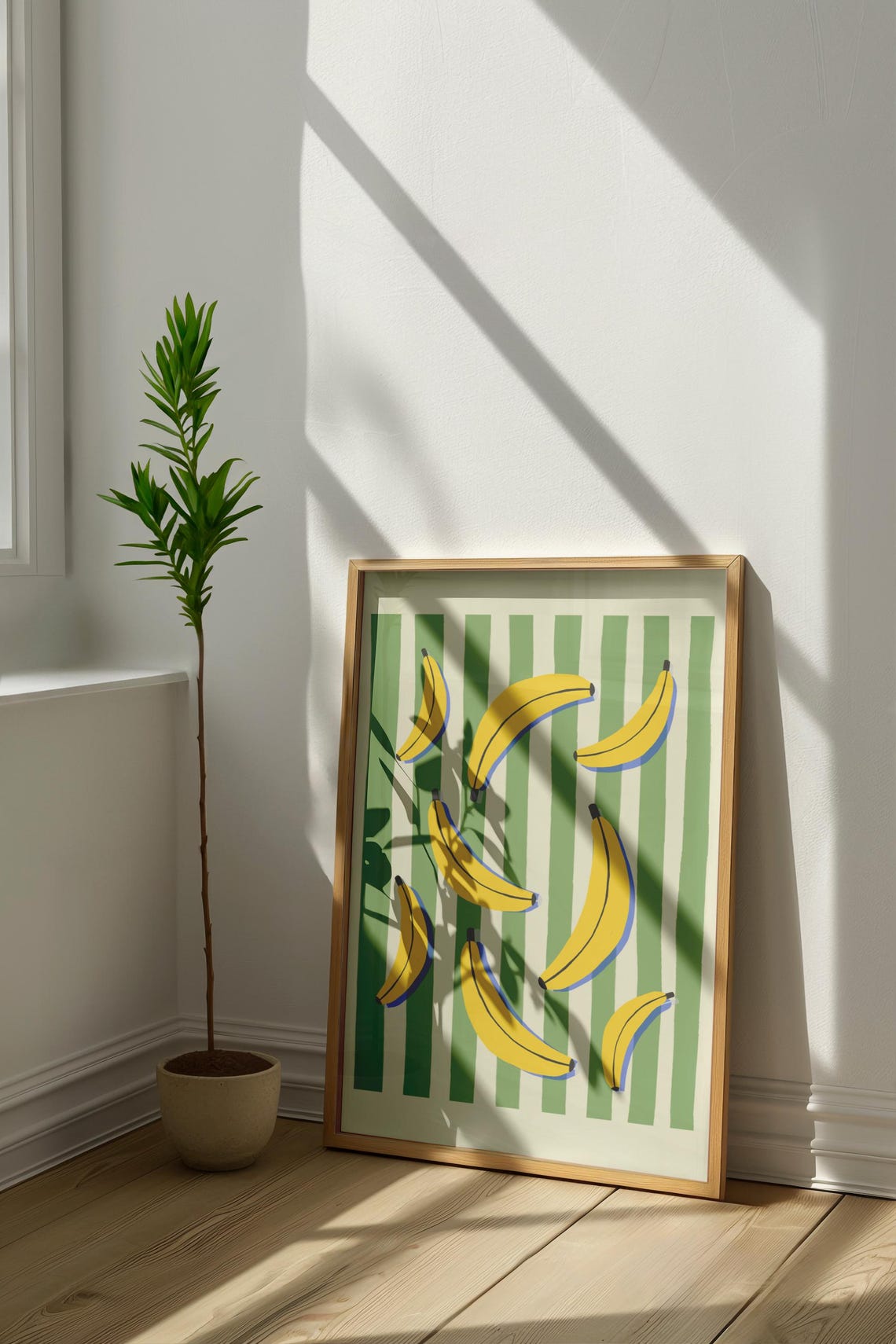 Retro Banana Pattern Green Striped Fun Fruit Kitchen Art Poster - Image 5