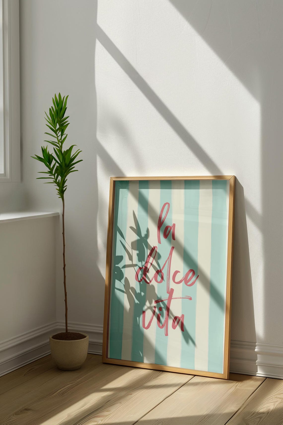 La Dolce Vita Coral Script Typography Mint Striped Quote Poster - Image 4