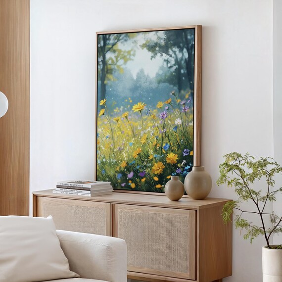 Sunny Wildflower Meadow Yellow Blooms At Forest Edge Spring Poster