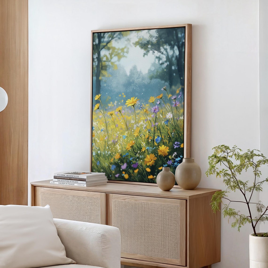 Sunny Wildflower Meadow Yellow Blooms At Forest Edge Spring Poster