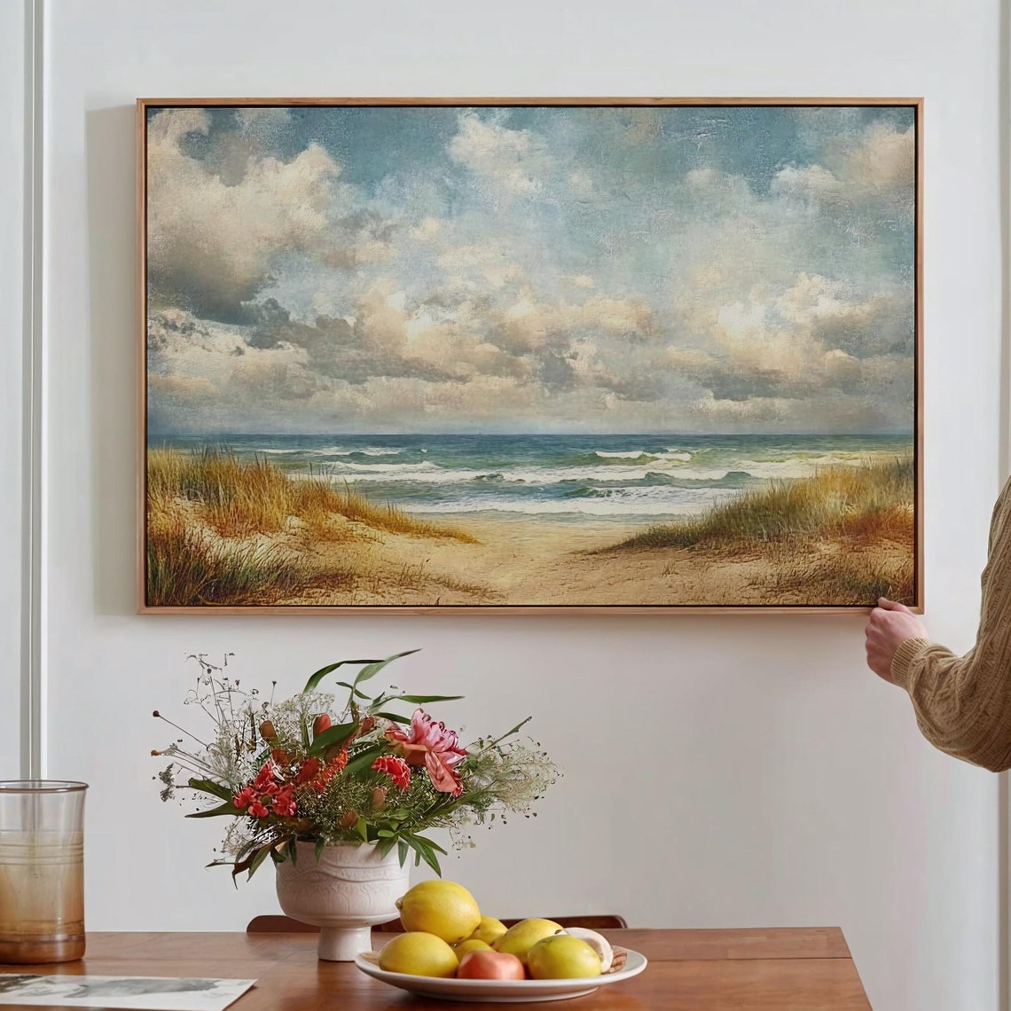 Coastal Beach Dunes Path To Ocean Waves Cloudy Sky Seascape Wall Art