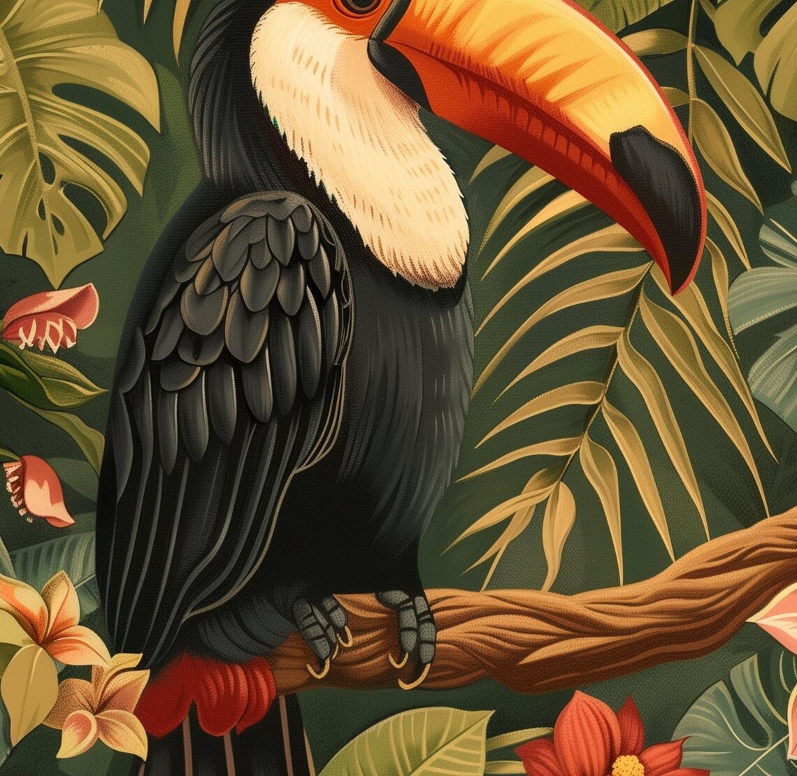 Colorful Toucan Tropical Jungle Bird Flowers Oil Painting Poster - Image 3