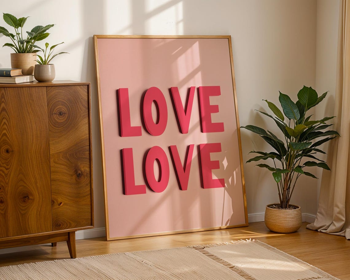 Bold Pink 3D Love Love Lettering Poster For Romantic Bedrooms - Image 3