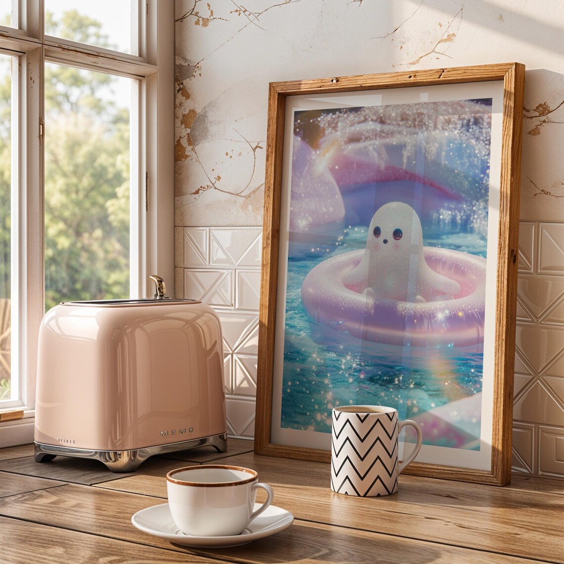 Kawaii Ghost Halloween Art Print, Whimsical Decor - Image 2