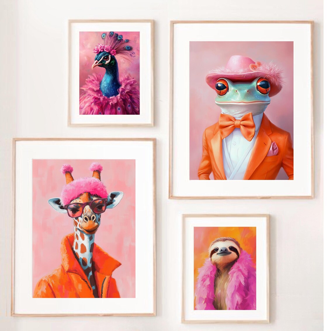 Colorful Animal Fashion Portraits, Maximalist Art Print