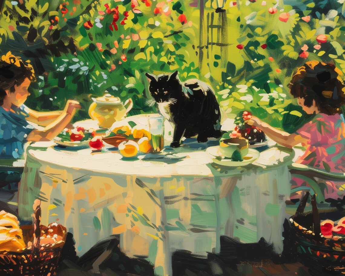Black Cat Nature Lovers Garden Landscape Art Print - Image 3