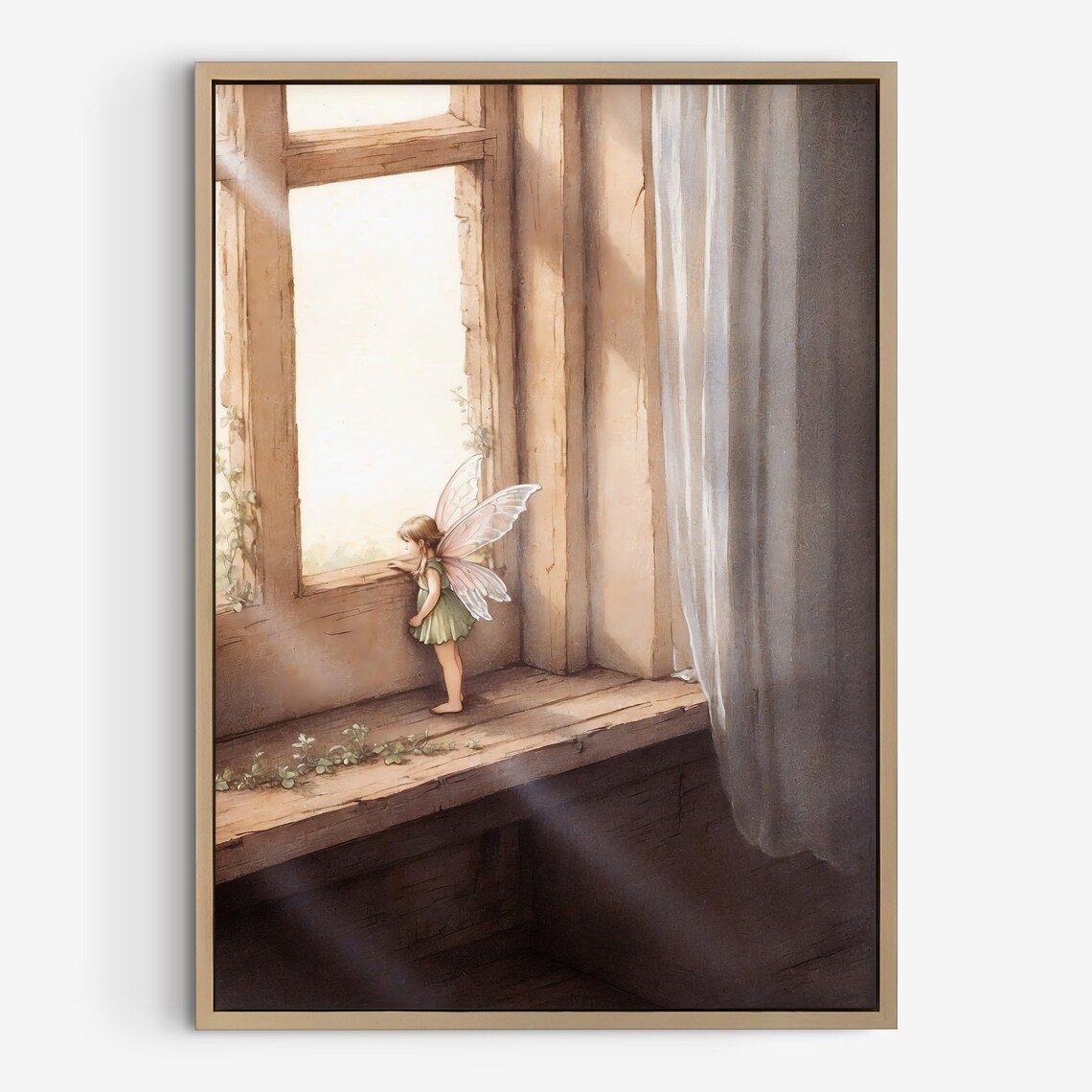 Tiny Fairy Sunlit Windowsill Watercolor Nursery Fantasy Poster