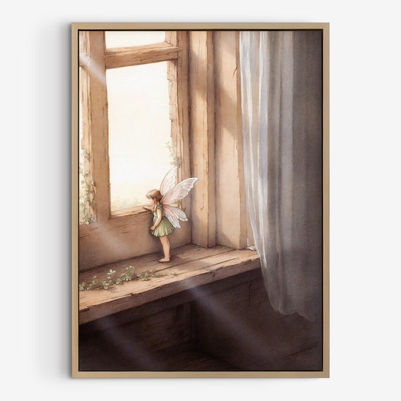 Adorable Painting Of A Small Fairy Standing By The Window In Abandoned House Perfect Fine Art Print For Nursery